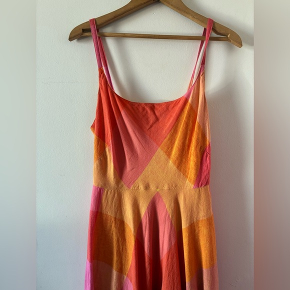 Liz Claiborne Vtg 90s Linen Cotton Blend Plaid Full Skirt Sunset Maxi Dress - 8 - Picture 5 of 13